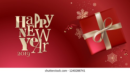 Happy New Year 2019. Vector illustration concept for background, greeting card, website and mobile website banner, party invitation card, social media banner, marketing material.