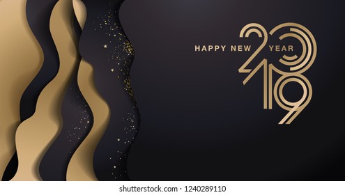 Happy New Year 2019. Vector illustration concept for background, greeting card, website and mobile website banner, party invitation card, social media banner, marketing material.