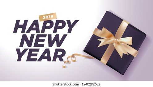 Happy New Year 2019. Vector illustration concept for background, greeting card, website and mobile website banner, party invitation card, social media banner, marketing material.