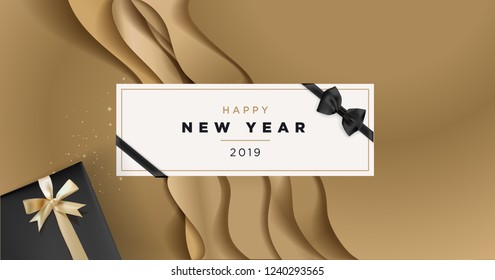 Feliz Año Nuevo 2019. Concepto de ilustración vectorial para fondo, tarjeta de saludo, banner de sitio web y móvil, tarjeta de invitación del partido, banner de medios sociales, material de marketing.