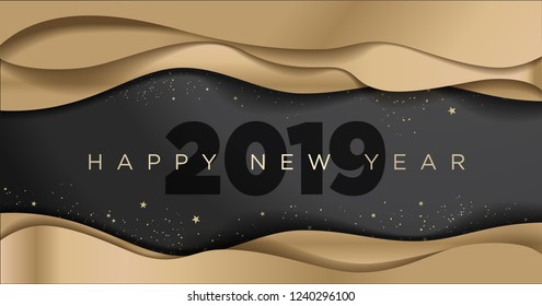 Happy New Year 2019. Vector illustration concept for background, greeting card, website and mobile website banner, party invitation card, social media banner, marketing material.