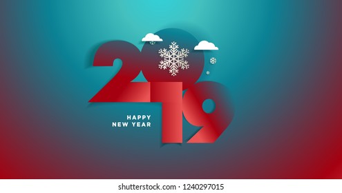 Happy New Year 2019. Vector illustration concept for background, greeting card, website and mobile website banner, party invitation card, social media banner, marketing material.