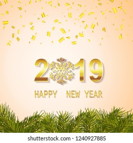 happy new year 2019 vector greeting card and poster design  Logo banner design holiday card