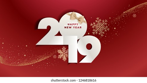 Happy New Year 2019. Vector illustration concept for background, greeting card, website and mobile website banner, party invitation card, social media banner, marketing material.