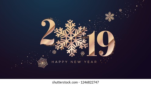 Happy New Year 2019. Vector illustration concept for background, greeting card, website and mobile website banner, party invitation card, social media banner, marketing material.