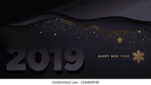 Happy New Year 2019. Vector illustration concept for background, greeting card, website and mobile website banner, party invitation card, social media banner, marketing material.