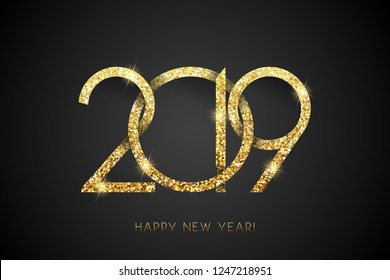 Happy New Year 2019. Vector New Year background with gold number on black Happy New Year 2019. Vector New Year background with gold number on black