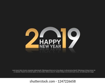 Happy New Year 2019 vector design silver and golden color combination for holiday greeting card, invitation, calendar poster, banner