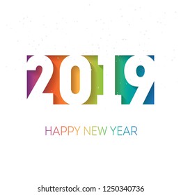 Happy new year 2019, vector background with rainbow gradient. Cover of business diary for 2019 with wishes. Greeting colorful card. Vector brochure design template.