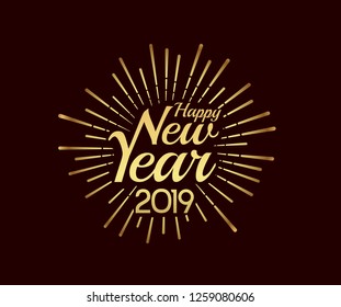 Happy new year 2019. Vector illustration design with golden fireworks for celebration 