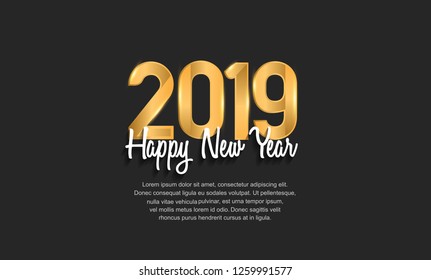 Happy new year 2019. Vector illustration design elegance gold color fore greeting card isolated on black background