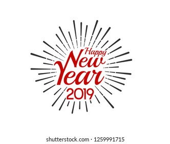 Happy new year 2019. Vector illustration design flat red color and fireworks on white background