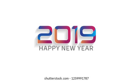 Happy new year 2019. Vector illustration design colorful number on white background for celebration and greeting card
