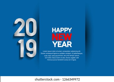 Happy new year 2019. Vector illustration design silver color on blue background for greeting card, invitation and poster