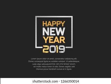Happy new year 2019. Vector illustration design with square silver and gold color for celebration