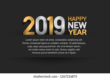 Happy new year 2019. Vector illustration design simple silver and golden color for celebration 