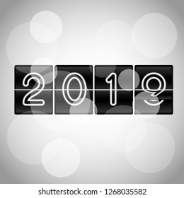 Happy New Year 2019 vector mechanical flip clock design in the process of the flip.