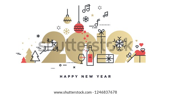 Happy New Year 2019. Vector illustration concept for background, greeting card, website and mobile website banner, party invitation card, social media banner, marketing material.