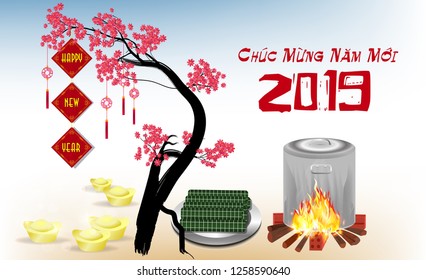 Happy new year 2019 in Vietnamese. 