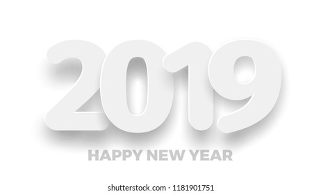 Happy New Year 2019 white background. Vector illustration.