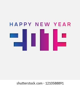 Happy new year 2019 white background with gradient. Greeting colorful card. Vector illustration