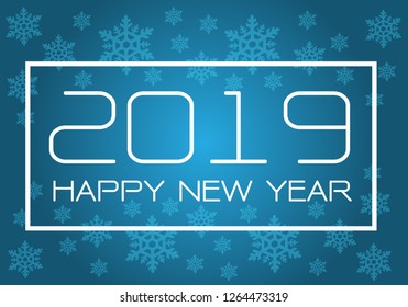 Happy New Year 2019 white on blue with snowflake pattern design for holiday festival countdown celebration background vector illustration.