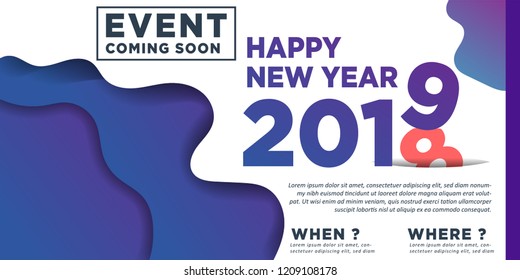Happy New Year 2019 winter holiday greeting card design template. Party poster, banner or invitation. Vector background with gradient style