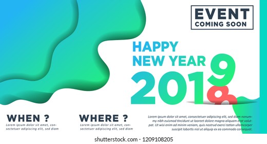 Happy New Year 2019 winter holiday greeting card design template. Party poster, banner or invitation. Vector background with gradient style