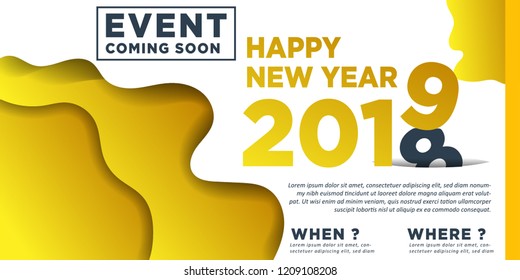 Happy New Year 2019 winter holiday greeting card design template. Party poster, banner or invitation. Vector background with gradient style