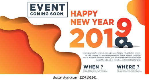 Happy New Year 2019 winter holiday greeting card design template. Party poster, banner or invitation. Vector background with gradient style