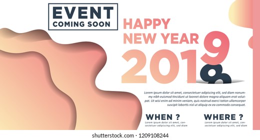 Happy New Year 2019 winter holiday greeting card design template. Party poster, banner or invitation. Vector background with gradient style