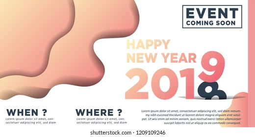 Happy New Year 2019 winter holiday greeting card design template. Party poster, banner or invitation. Vector background with gradient style