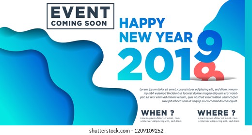 Happy New Year 2019 winter holiday greeting card design template. Party poster, banner or invitation. Vector background with gradient style