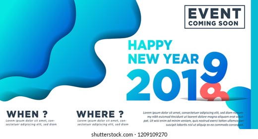 Happy New Year 2019 winter holiday greeting card design template. Party poster, banner or invitation. Vector background with gradient style