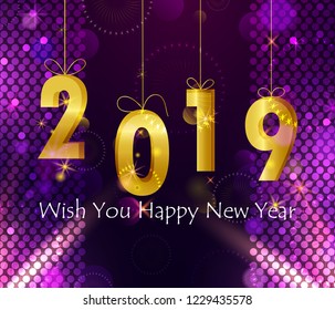 Happy New Year 2019 wishes greeting card template background design in vector