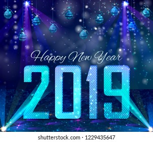 Happy New Year 2019 wishes greeting card template background design in vector