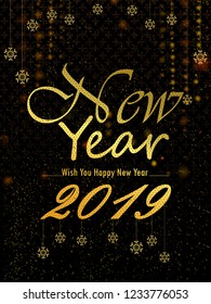 Happy New Year 2019 wishes greeting card template background design in vector