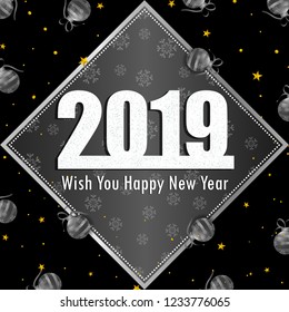 Happy New Year 2019 wishes greeting card template background design in vector