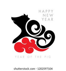 Happy New Year 2019. Years of the Pig. Vector Illustration.
