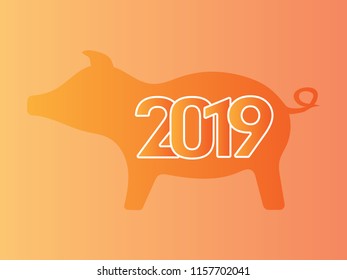 Happy New Year 2019. Year of The Yellow Pig. Vector illustration.