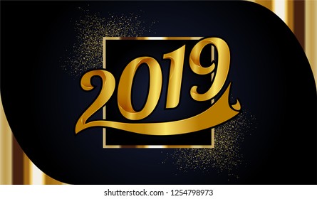 Happy new year 2019.Gold number.modern template design.particles background.vector illustration