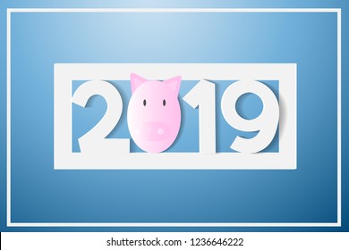 Happy new year 2019-Greeting card cover design template,Paper art style.