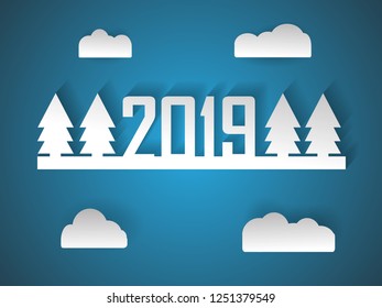 Happy New Year 2019.Greetings Card Background.Abstract Background. For flyers, Brochure, Invitation card, Banner, and calender.Paper Art Style