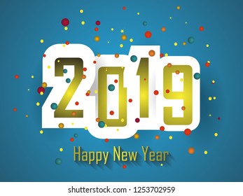 Happy New Year 2019.Greetings Card Background.Abstract Background. For flyers, Brochure, Invitation card, Banner, and calender. Paper art style