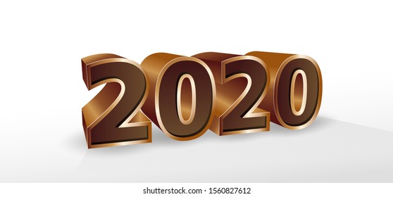 happy new year 2020 3D effect isolated white background