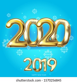 happy new year 2020, 3D vector illustration Golden numbers 2020 and 2019