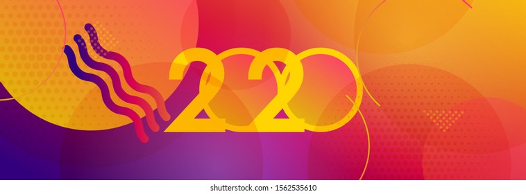 Happy New Year 2020 90s style Logo Text Design. Vector Template Design Illustration for Cover of business diary for 2020 with wishes. Isolated on white background. Logo numbers yellow 2020 