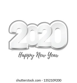 Happy New Year 2020. Abstract black and white typographic design. Greeting card or poster template on white. Vector illustration.
