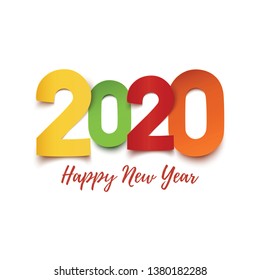 Happy New Year 2020. Abstract typographic design. Greeting card or poster template on white. Vector illustration.