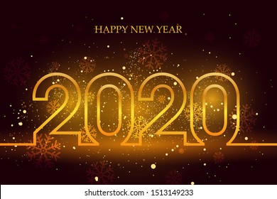 Happy New Year 2020. Abstract dark background in gold design .Vector illustration